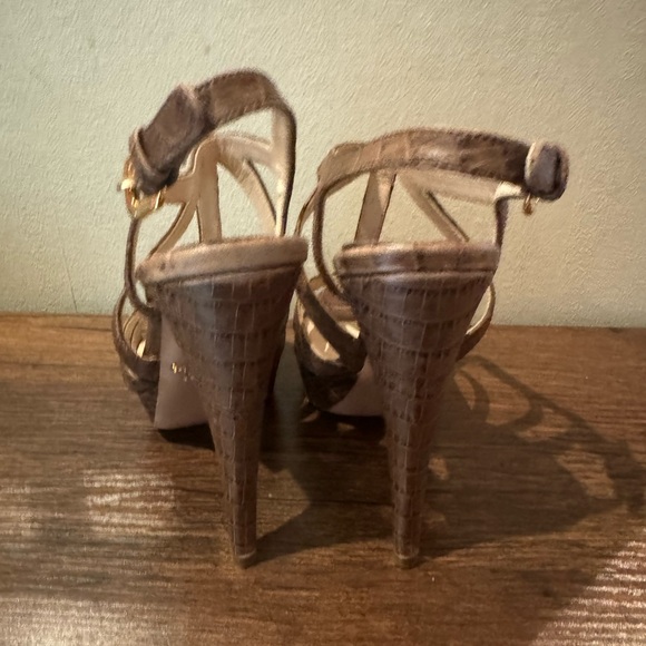 Prada Platform Sandals Brown Croc-Embossed Leather Slingback Heels - Picture 5 of 14